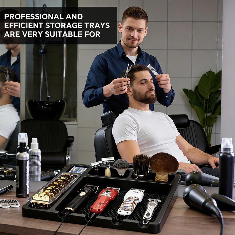 Barber Organizer Station - Large 16 x 12.5 Tray for Clippers, Guards & Hair Tools | Salon & Barbershop Essential