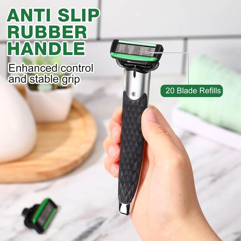 Skiennix 22-Piece Men's Razor Set - Refillable 7-Blade Sensitive Skin Kit for Comfortable Shaving