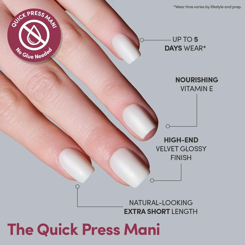 Glamnetic Quick Press Mani | No Glue Press-On Nails - Square Extra Short, Mess-Free, Salon Quality | 30 Nail Kit in 15 Sizes
