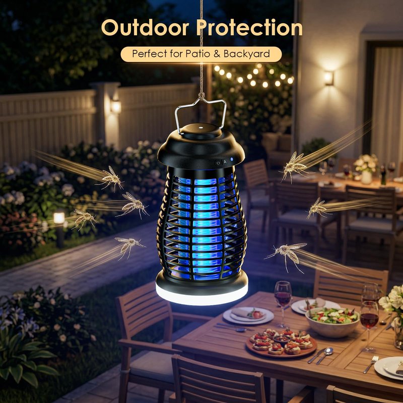 Cordless Bug Zapper Outdoor, 4200V Electric Mosquito Zapper, Fly Trap, Rechargeable Portable Fly Zapper, Waterproof Mosquito Trap Insect Killer Indoor Outdoor for Camping, Garden, Backyard, Home