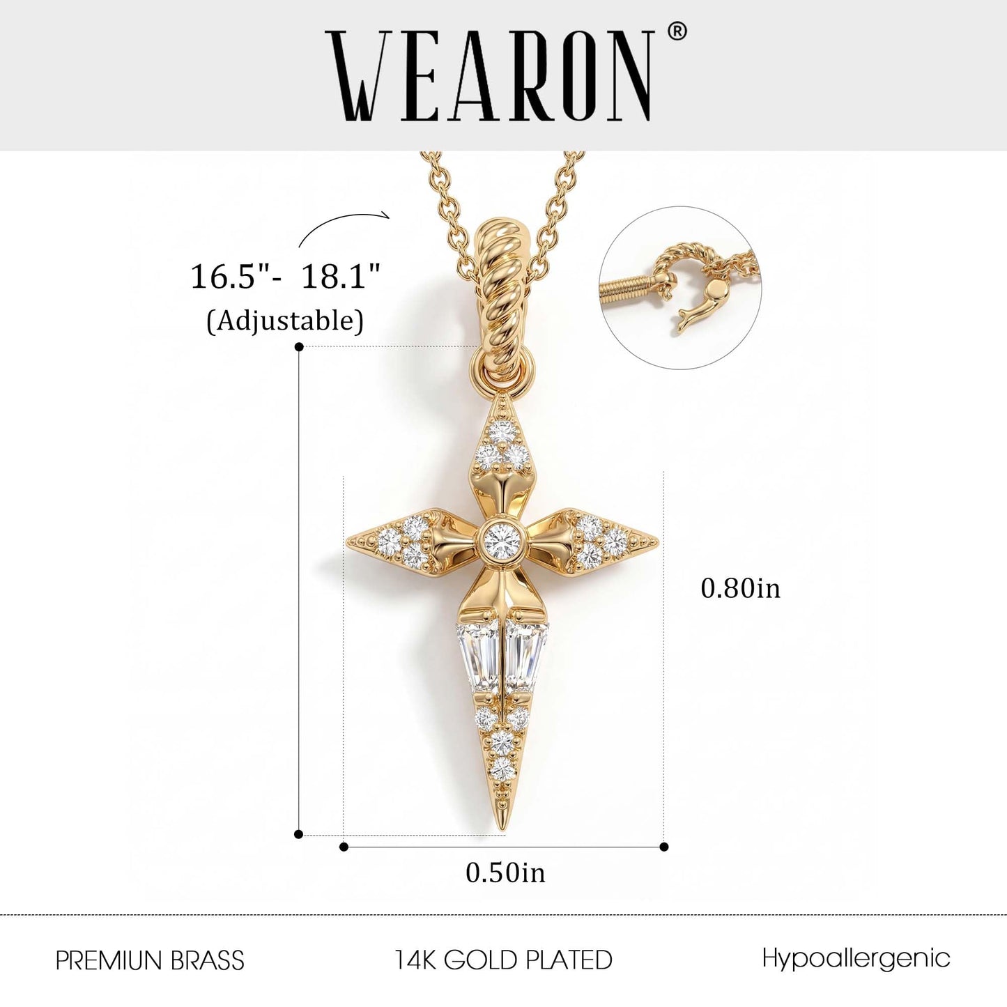 WEARON Cross Necklace for Women, Dainty 14K Gold Plated CZ Cross Pendant, 18inch Adjustable Chain, Non Tarnish Christian Faith Jewelry Gift for Wife Mother Friends