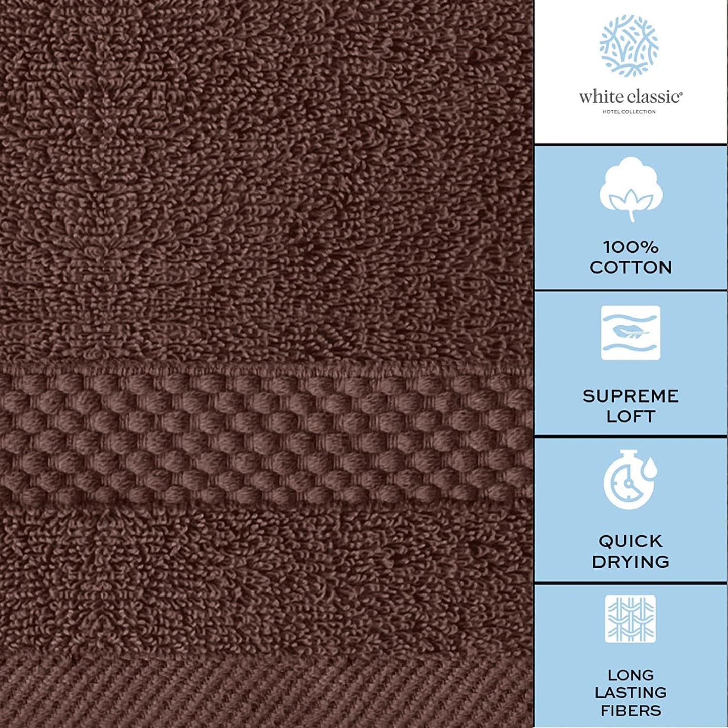 White Classic Luxury Cotton Washcloths 13x13 Inch - 650 GSM Turkish Cotton | Hotel, Spa, Bathroom Face Towel | 12 Pack, Brown