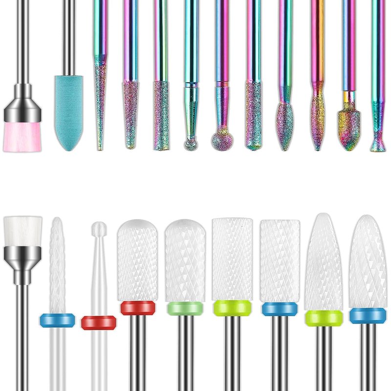 Depvko 21pcs Nail Drill Bits Sets, 3/32 Inch Cuticle Electric Nail File and Ceramic Acrylic Gel Nail Bit Kit, Acrylic Nail Art Tools, Carbide Remover Bits for Manicure Pedicure, Home Salon