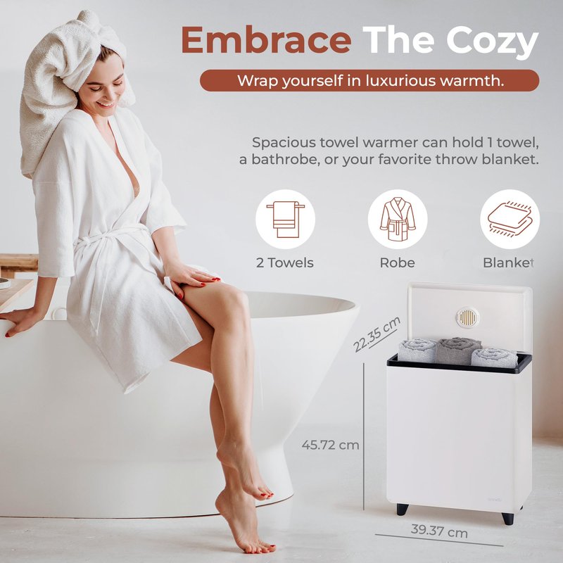 SereneLife Rectangular Towel Warmer Bucket, Large Capacity Single Touch Towel & Blanket Warmer With Insulated Lid, Holds 2 Large Towels/Blanket, Auto Shut-Off For Safety, Black