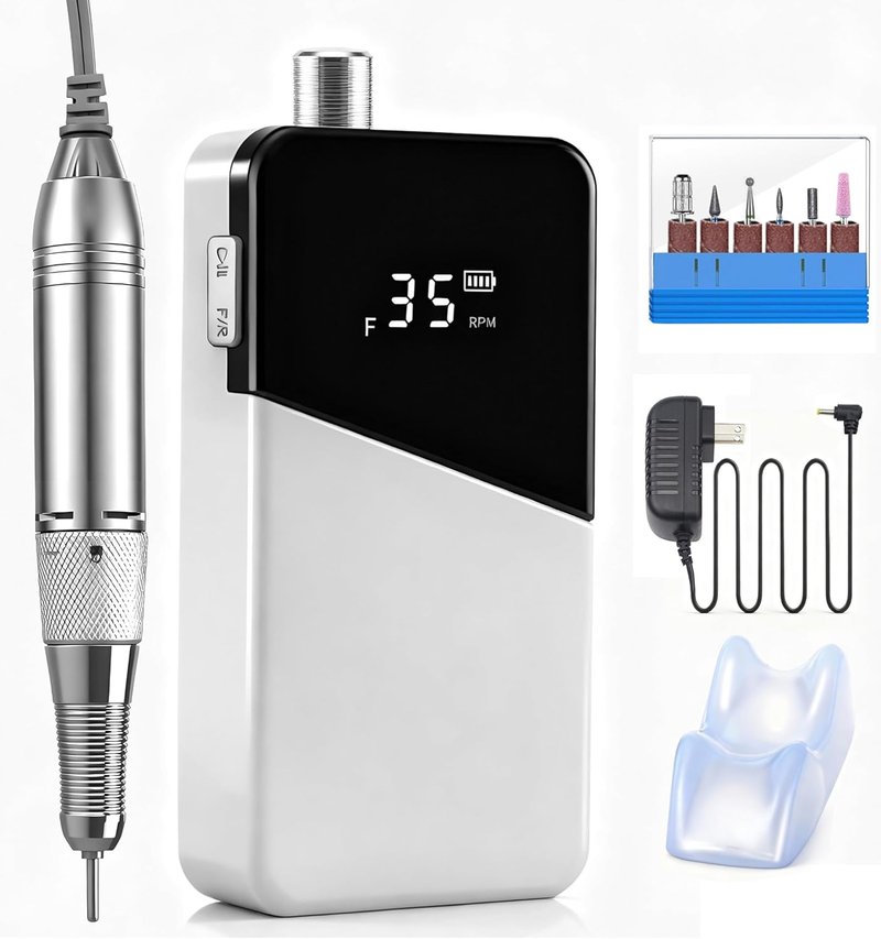 Skiennix Electric Nail File - 35000RPM Rechargeable Portable Nail Drill for Beginners | Cordless Efile for Acrylic & Gel Nails, White