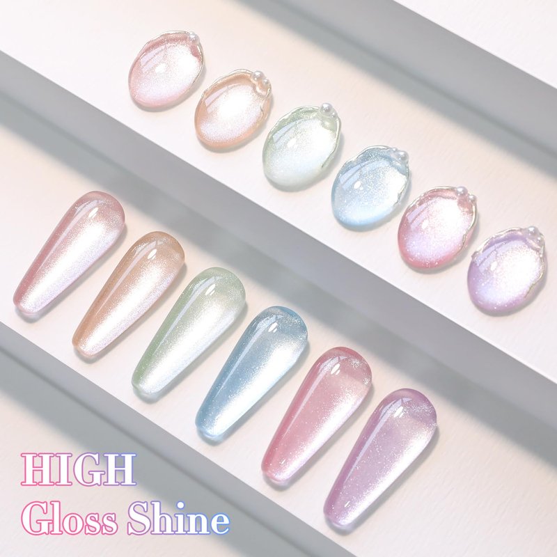 Cat Eye Gel Polish Set - 6 Colors Shimmer Glitter with Holographic Effect | Magnetic UV Nail Art Kit