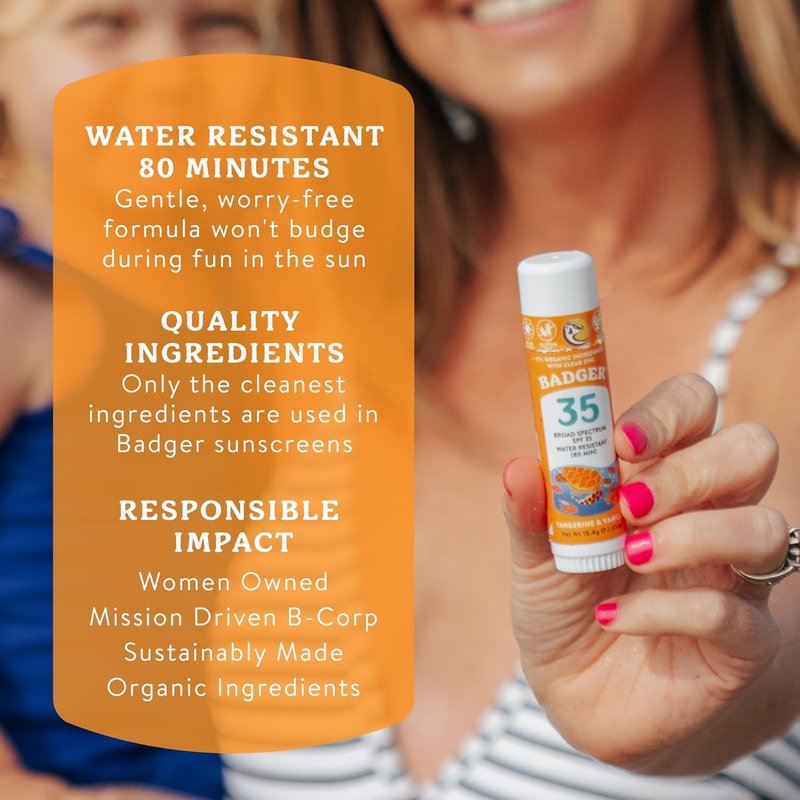 Badger Mineral Kids Sunscreen Face Stick SPF 35, Zinc Oxide Travel Size Sunscreen Stick for Kids, 97% Organic Ingredients, Reef Safe, Water Resistant, .65 oz