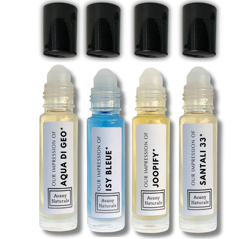 Avany Naturals Replicant Cologne For Men - Mini Fragrance Body Oil, Sample Cologne for Men, Roller Perfume, 4 Pc (Manly Set)