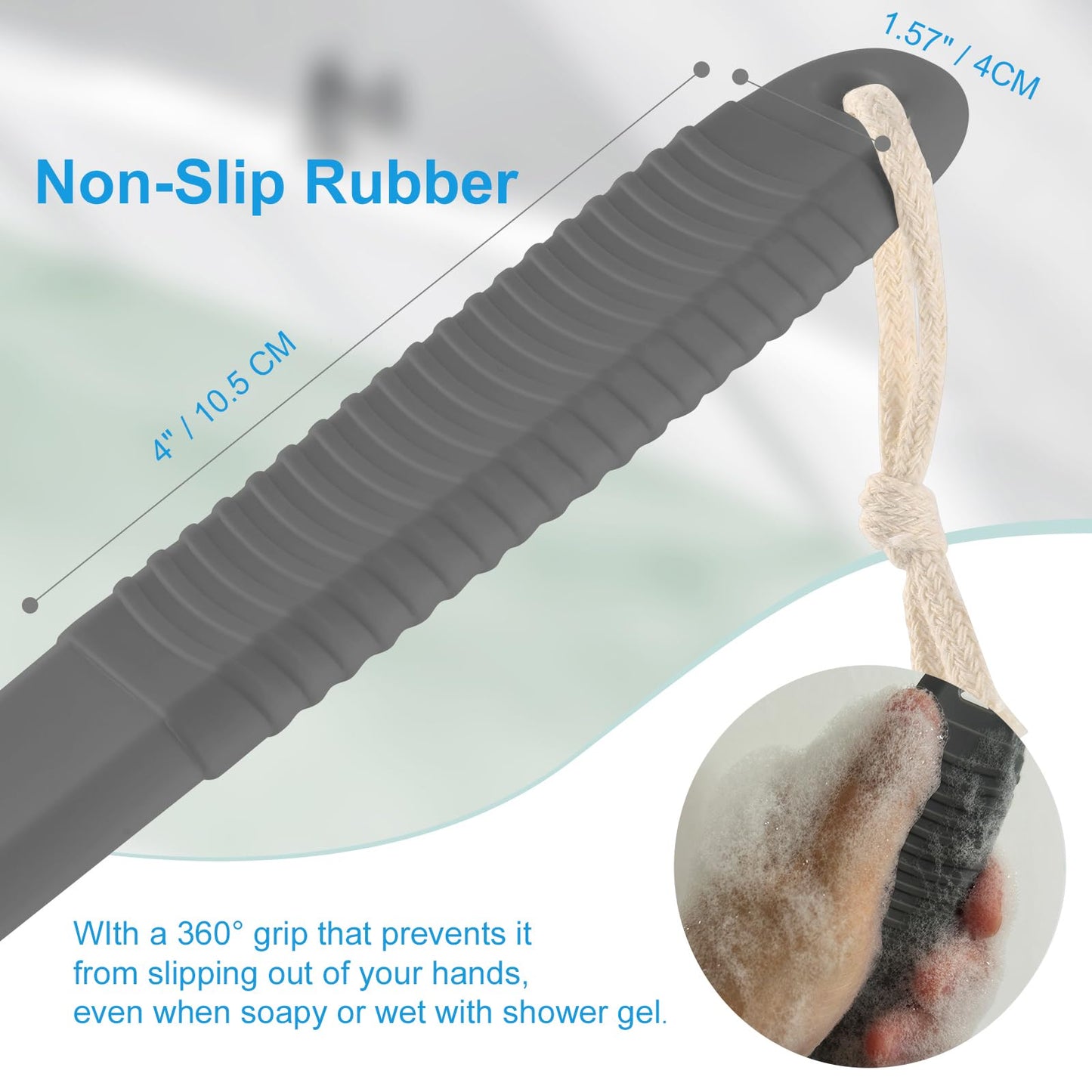 VANZAVANZU Back Scrubber for Shower, Bath Brush with 17-Inch Long Anti-Slip Handle, Wet and Dry Brushing Body Brush for Body Cleansing, Back Brush for Men and Women (Grey)