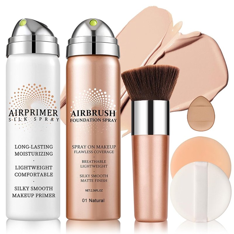 Air Brush Makeup Foundation & Primer - Hydrating, Buildable Coverage for Smooth, Radiant Skin | 01 Natural/Warm Porcelain