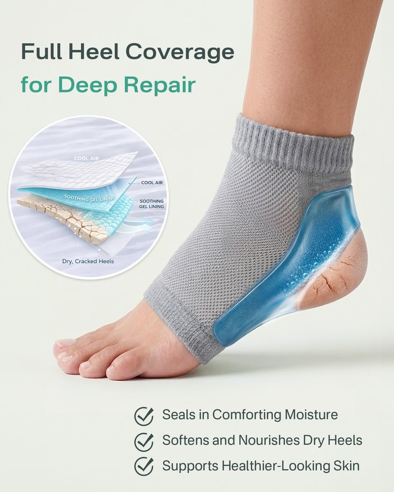 4 Socks Moisturizing Socks for Women, Silicone Socks & Gel Socks, Heel Socks for Dry Cracked Feet, Heel Protectors for Cracked Heel Treatment, Foot Care Socks, Toeless Socks for Women and Men, Gray