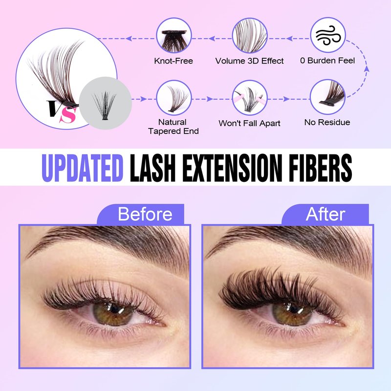 Pawotence Lash Extension Kit DIY 280pcs Brown Lash Clusters Eyelash Extension Kit 40D 9-16mm Individual Lashes Kit with Lash Bond and Seal Lash Tweezers for Self Use (Brown 40D, 9-16mm, Kit)