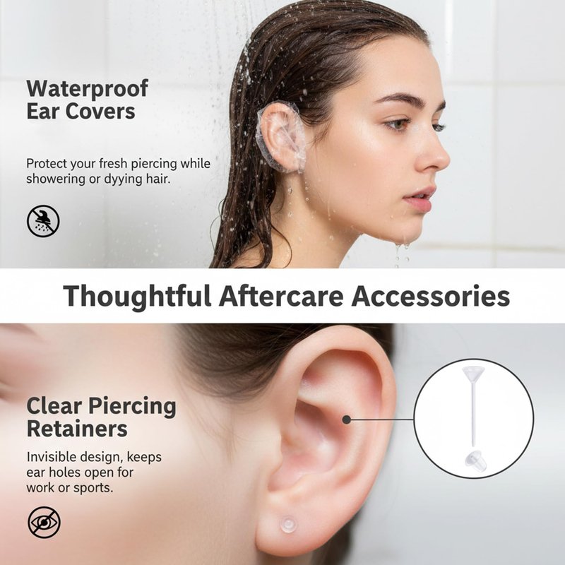 QSKISS G23 Titanium Ear Piercing Kit, ASTM F136 Implant Grade 4mm Pink Studs for Sensitive Ears, Professional Painless Home Piercer, hygienic Disposable with 8 Ear Covers & 10 Clear Studs
