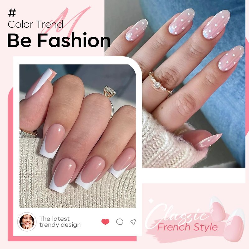 modelones French Manicure Tip Gel Polish Set, 2Pcs 15ML White Jelly Pink Gel Nail Polish Kit Light Pink Milky White French Tip Nail Base Colors Soak Off LED DIY at Home Salon for Women