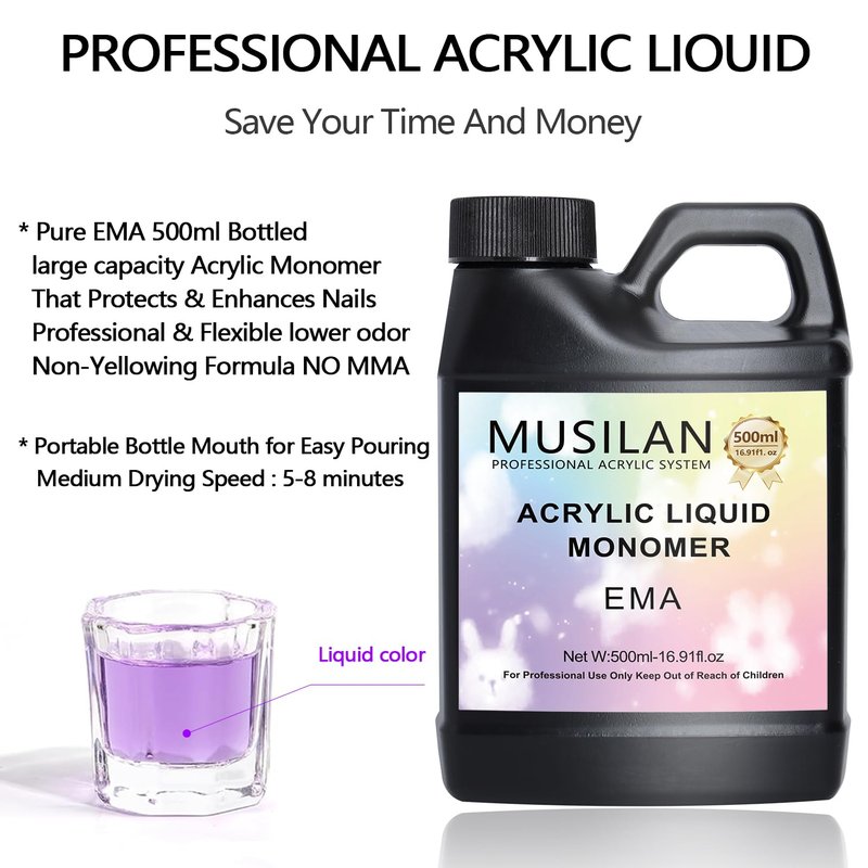 MUSILAN Monomer Acrylic Nail Liquid, Professiona 16.9oz Monomer Liquid for Acrylic Nail Sets and Acrylic Nail System Kit,MMA Free Monomer, Non-Yellowing Acrylic Liquid for Nails Salon DIY & Technician