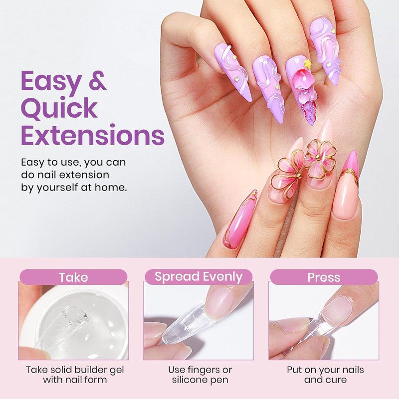 MIZHSE 2pcs Solid Builder Gel for Nails - Clear 3D Sculpting Gel | Non-Sticky UV LED Starter Kit