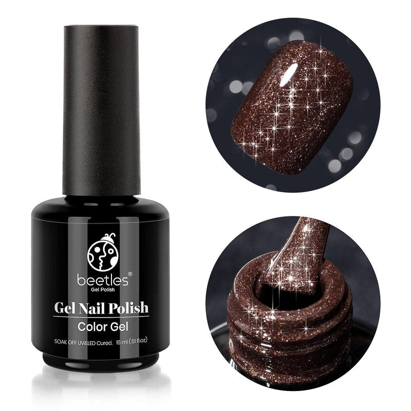 Beetles Brown Glitter Gel Nail Polish - Chocolate Brown Soak Off 15ml | Perfect for DIY Nail Art & Manicure
