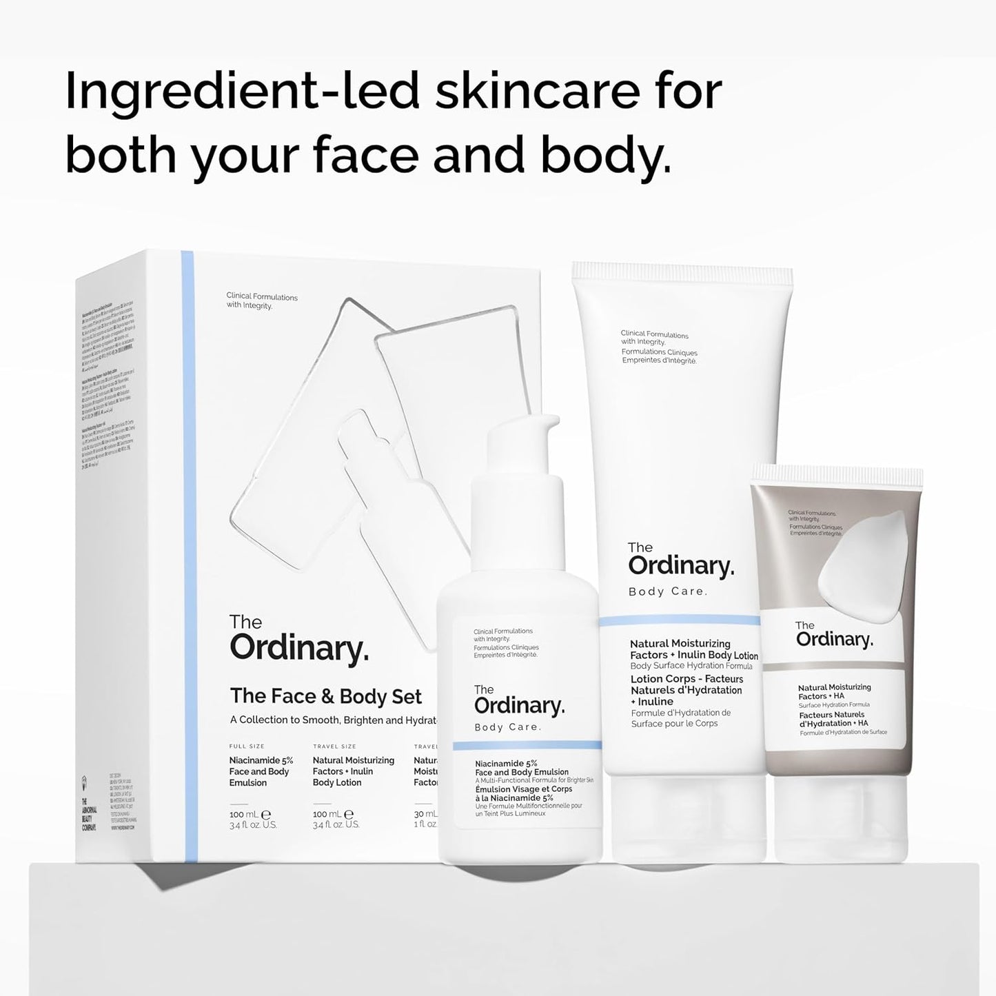 The Ordinary Face & Body Set - Daily Skincare Routine with Niacinamide 5% & Hydrating Body Lotion | Moisturizing Emulsion & Inulin
