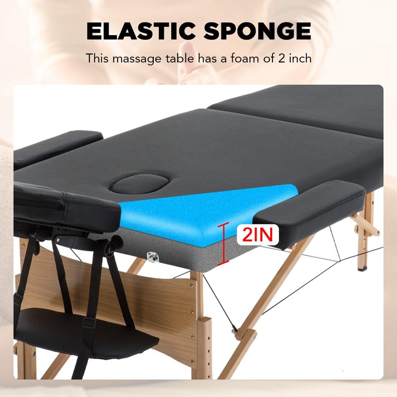 Sentiment Portable Massage Table Spa Bed Height Adjustable 73 Inches Long 28 Inches Wide 2 Folding Massage Bed Portable Massage Table with Carrying Case (Black)