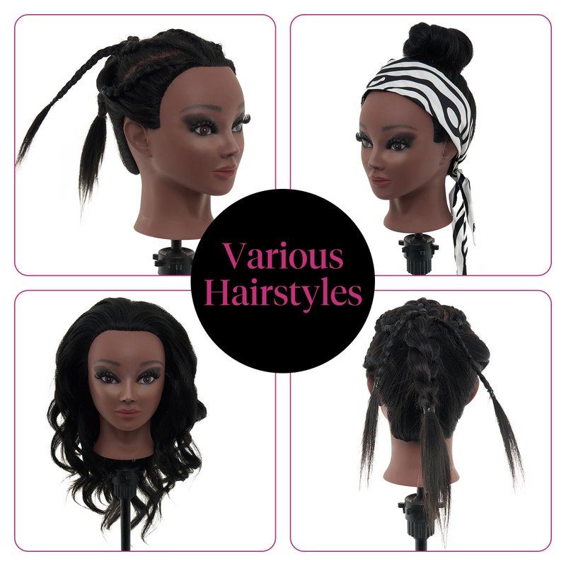 18" Mannequin Head Human Hair with Stand - 100% Real Hair Mannequin Head for Makeup Practice, Cosmetology Manikin Doll Head for Hair Styling, Hairdressing Training Head for Braiding with Tripod,Black