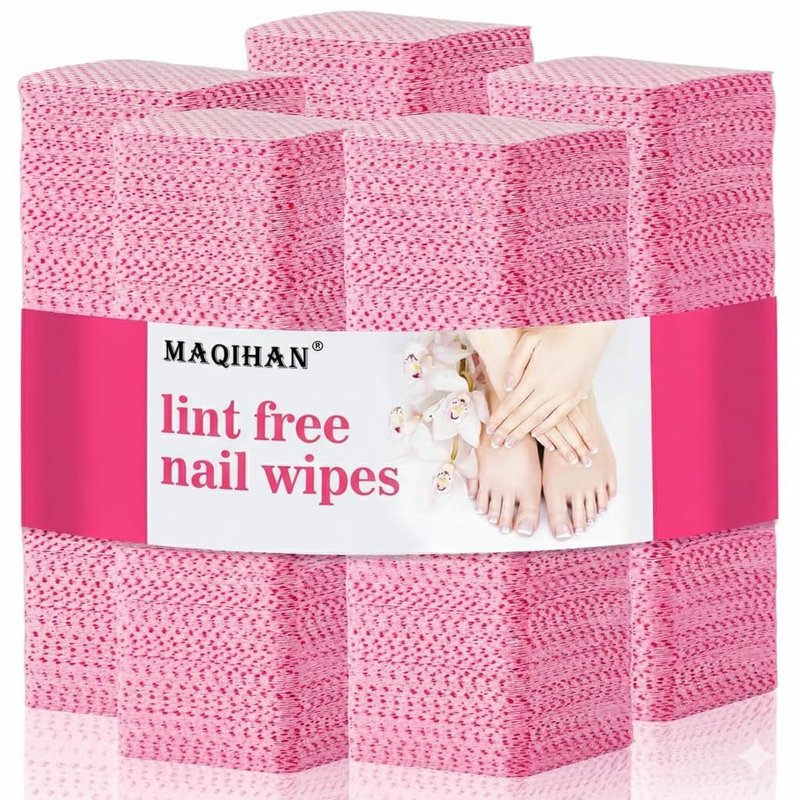 MAQIHAN 600 Lint Free Nail Wipes - Pink Nail Polish Remover Wipes Lint Free Nail Wipes Pads for Gel Nails No Lint Nail Glue Wipes Eyelash Extensions Toallitas Para Uñas Sin Pelusa Nail Supplies