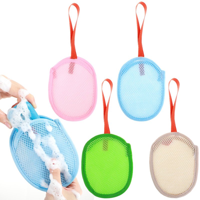 4 Pcs Mesh Soap Bag, Exfoliating Soap Pouch, Soaps Loofah Pouch for Women and Men, Bar Soaps Scrubber Pouches for Shower Bathing Accessories (Blue, Pink, Green, Khaki)