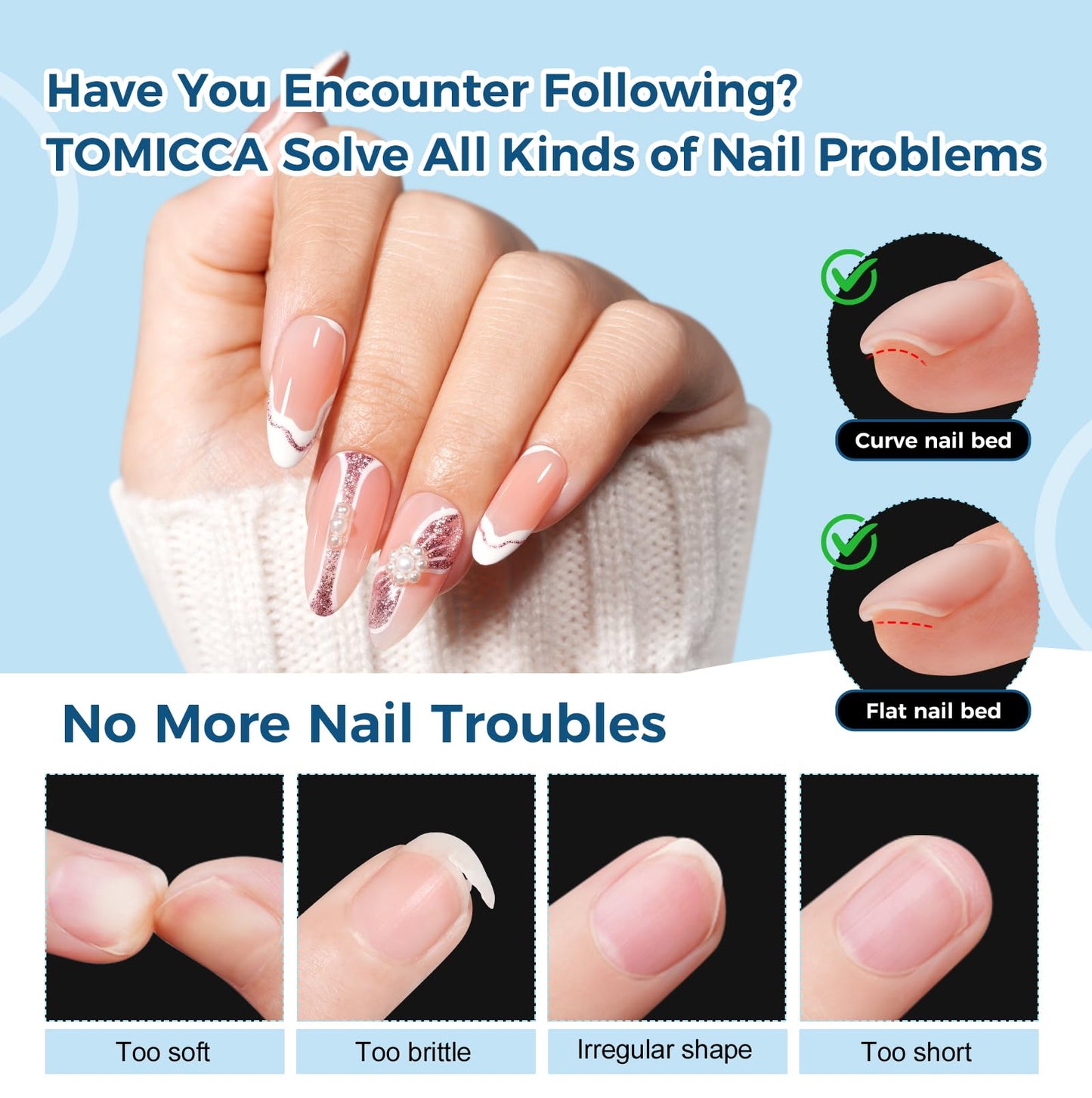 TOMICCA Medium Almond Nail Tips, 510Pcs 15 Sizes Pre Shaped Half Matte Soft Acrylic Gel Nail Tips Almond Shape Clear Press on Nails Extensions Full Cover False Tips for Manicure Salon DIY at Home
