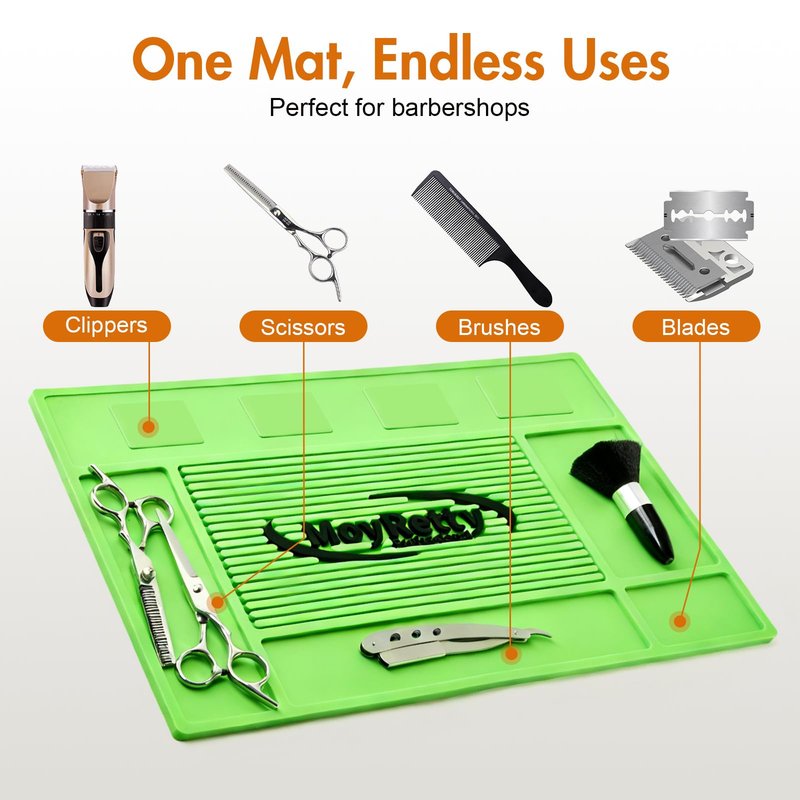 Professional Magnetic Barber Mat with 4 Magnets, Non-Slip Rubber Tool Organizer, Black, 17.7x11.8 Inch, for Clippers, Scissors, Trimmers by MoyRetty (Green)