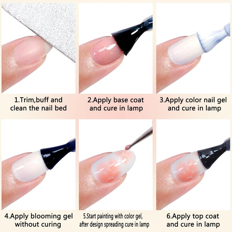 Fcozpjk Nail Blooming Gel, 15ML Clear Blooming Gel Polish for Spreading Effect with 1PCS Dotting Pen Watercolor Flowers Marble Ombre Aura Nail Design Home Manicure Salon Supplies Soak Off UV/LED Cure