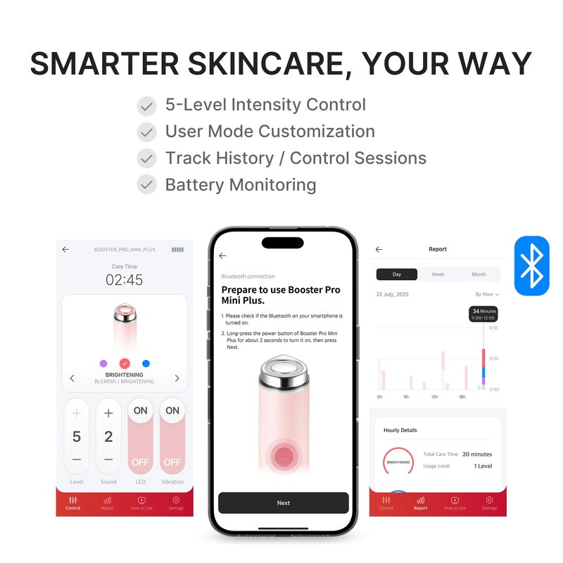 medicube Mini Booster Pro Plus | Facial Device for Radiant, Calming, and Bouncy-Looking Skin | Red, Blue, Purple 3-Mode | Portable Korean Skincare Device, At Home Care | Pink