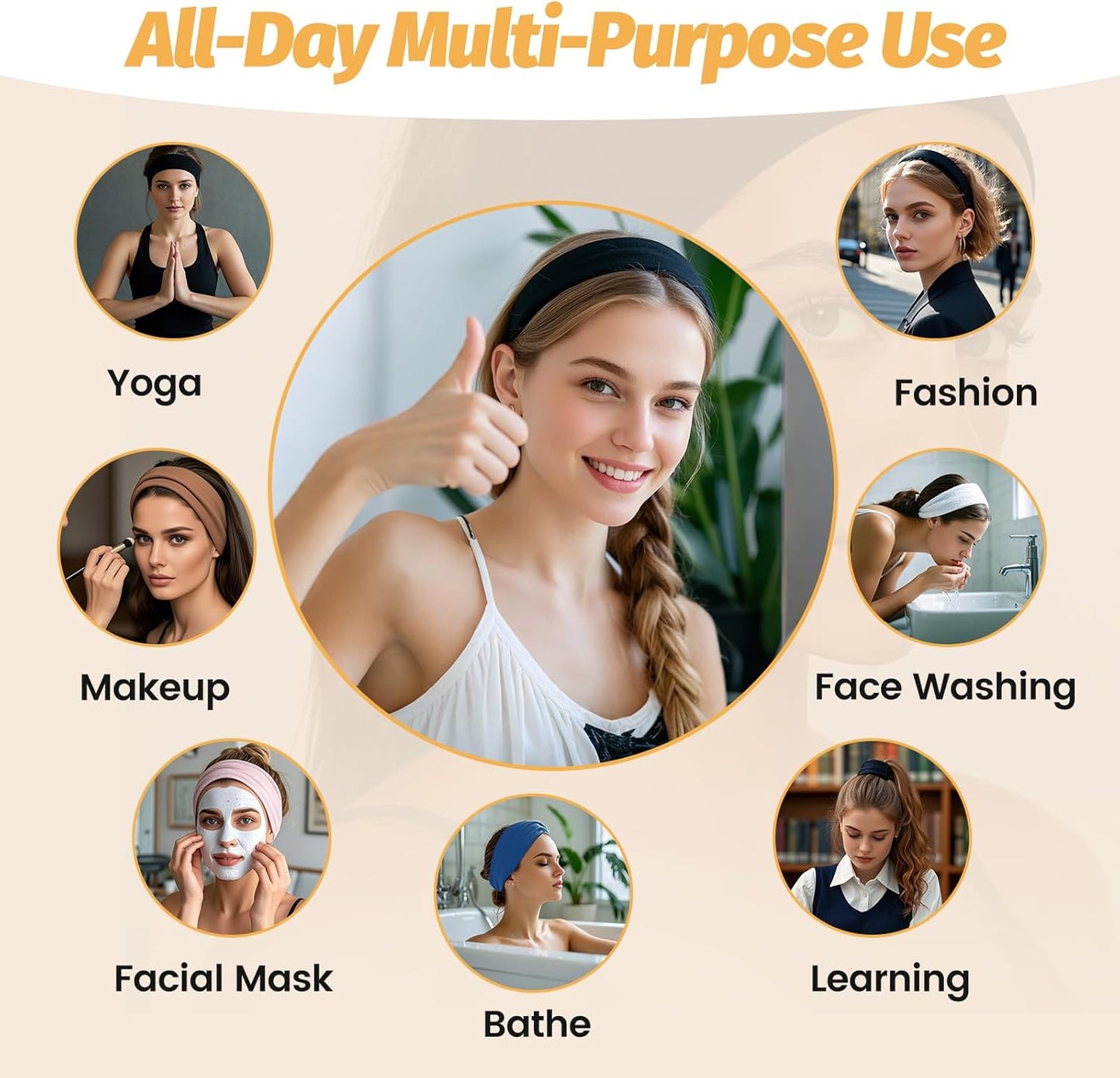 Wide Elastic Headbands for Women - 6 Pack Stretchy Non-Slip Hair Bands | Soft Sports Accessories for Workouts, Yoga, Daily Use