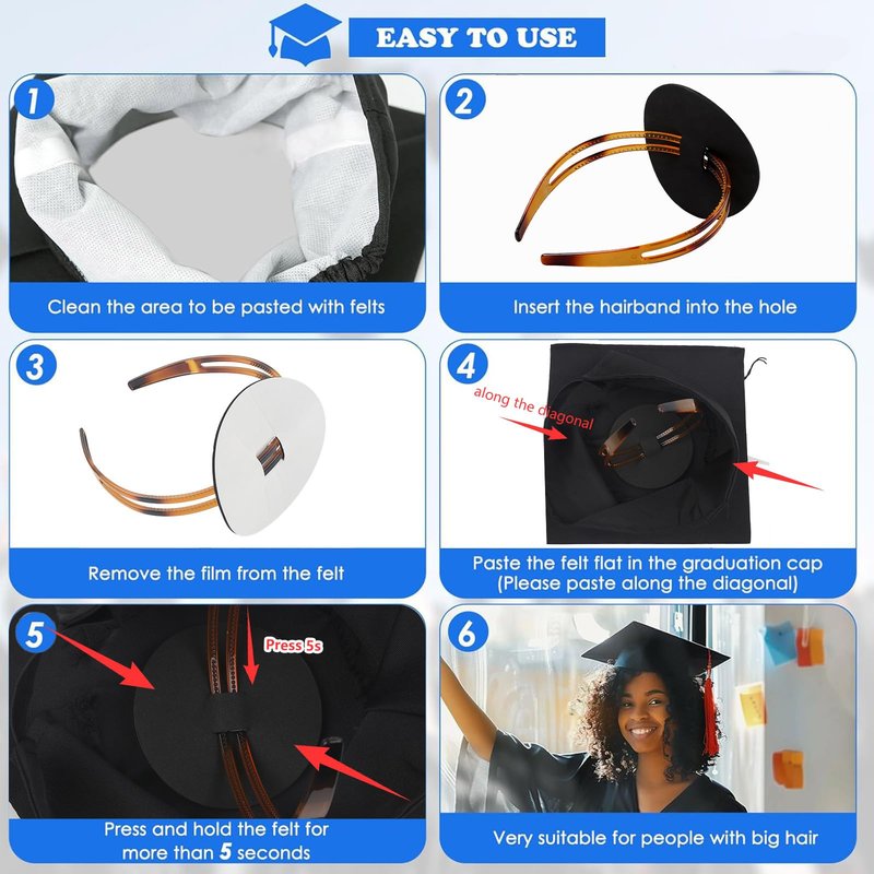 QDTK Graduation Cap Headband Brown Firm Anti-fall Hairband for Graduation Hat with Adhesive Felt,Round Adjustable Grad Cap Head Band Hat Accessories for Graduates(02)