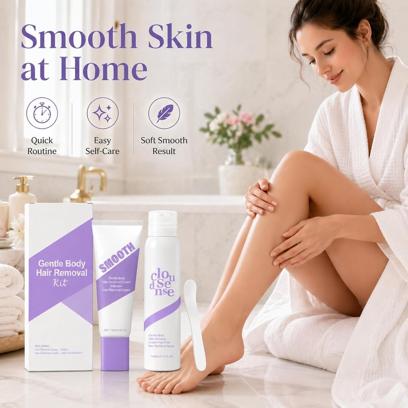 Gentle Hair Removal Spray & Cream Kit - Aloe & Hyaluronic Acid for Sensitive Skin | Smooth Body & Legs