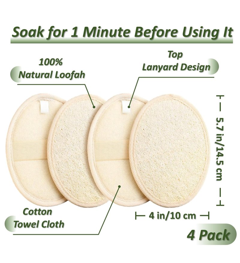 FYRLFB Loofah Sponge Pads & Body Sponges Scrubber, Natural Loofah Exfoliating Body Scrubber for Men and Women, Luffa Sponge to Clean & Relax Your Body Deeply (4 Pack)
