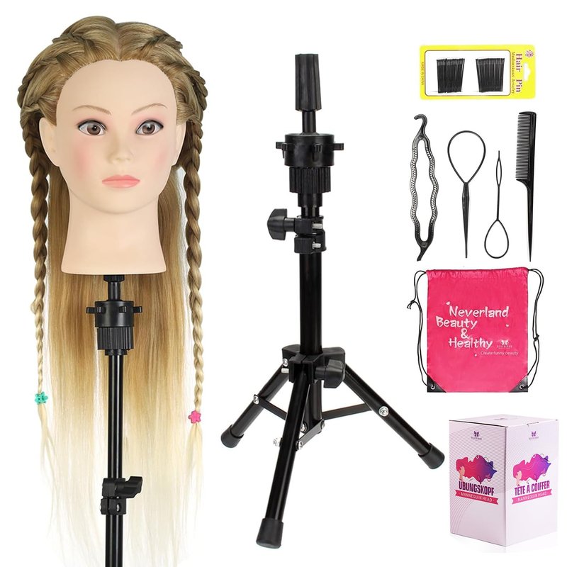 Mannequin Head with Hair with Tripod Stand - 28" Cosmetology Mannequin Head with Stand, Doll Head for Hair Styling Braiding Practice Manikin Head with Tripod Set, Ombre Golden