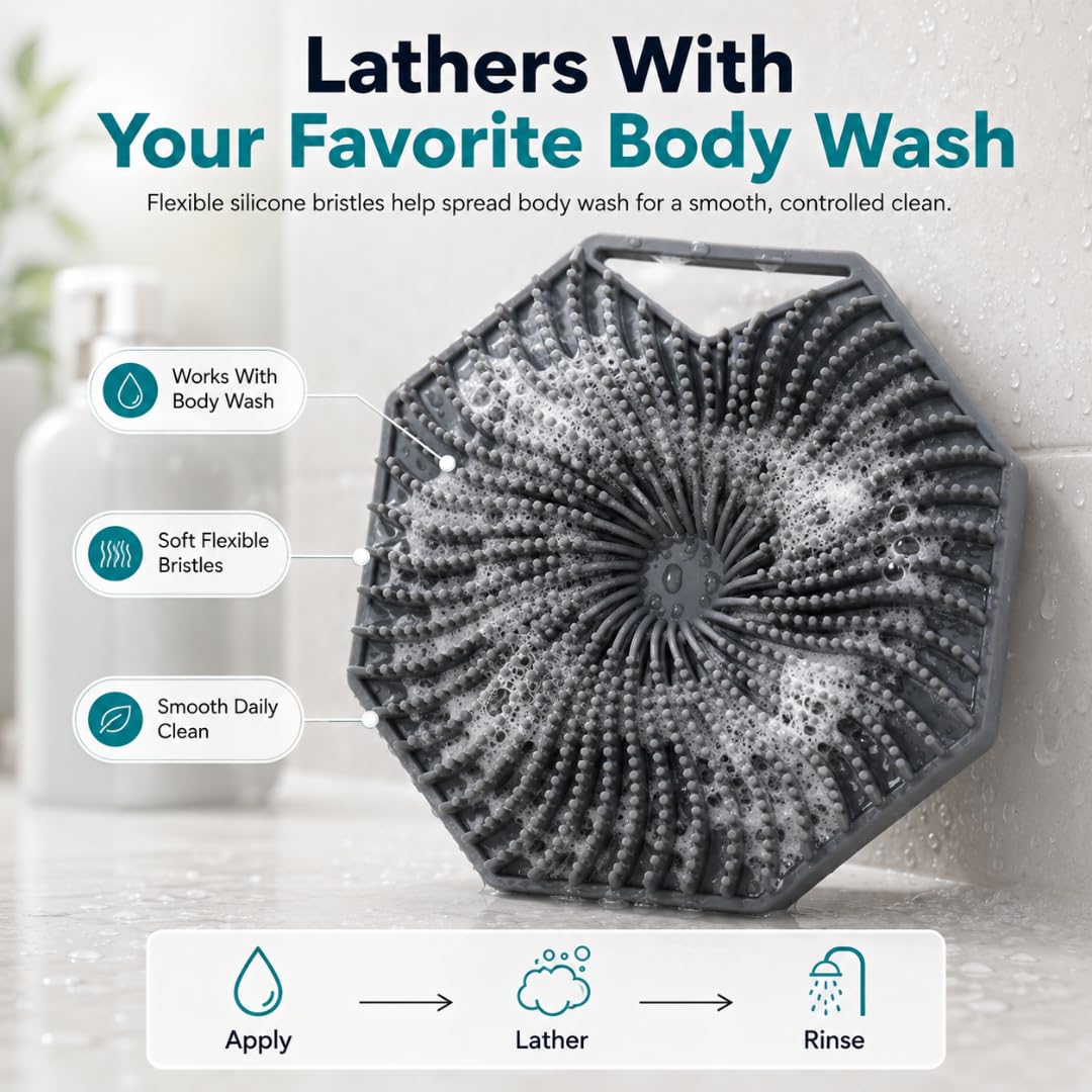 NORTHVIBE Silicone Body Scrubber for Shower, Hygienic Silicone Loofah Alternative, Exfoliating Body Brush with Hand Strap, Quick-Dry Dual-Sided Shower Scrubber, Charcoal