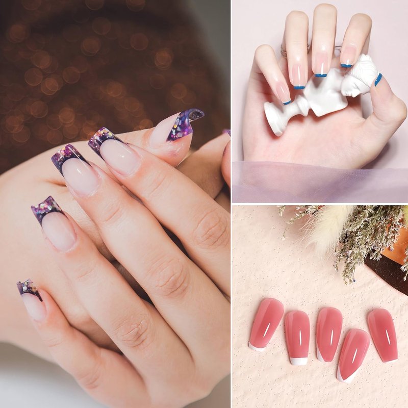 French Tip Nail Stamp Clear Silicone French Tip Tool French Tip Stamp French Manicure Kit French Nail Art Stamper Kit with Scrapers and Nail Art Brushes for French Manicure Home DIY Salon 5 Pcs