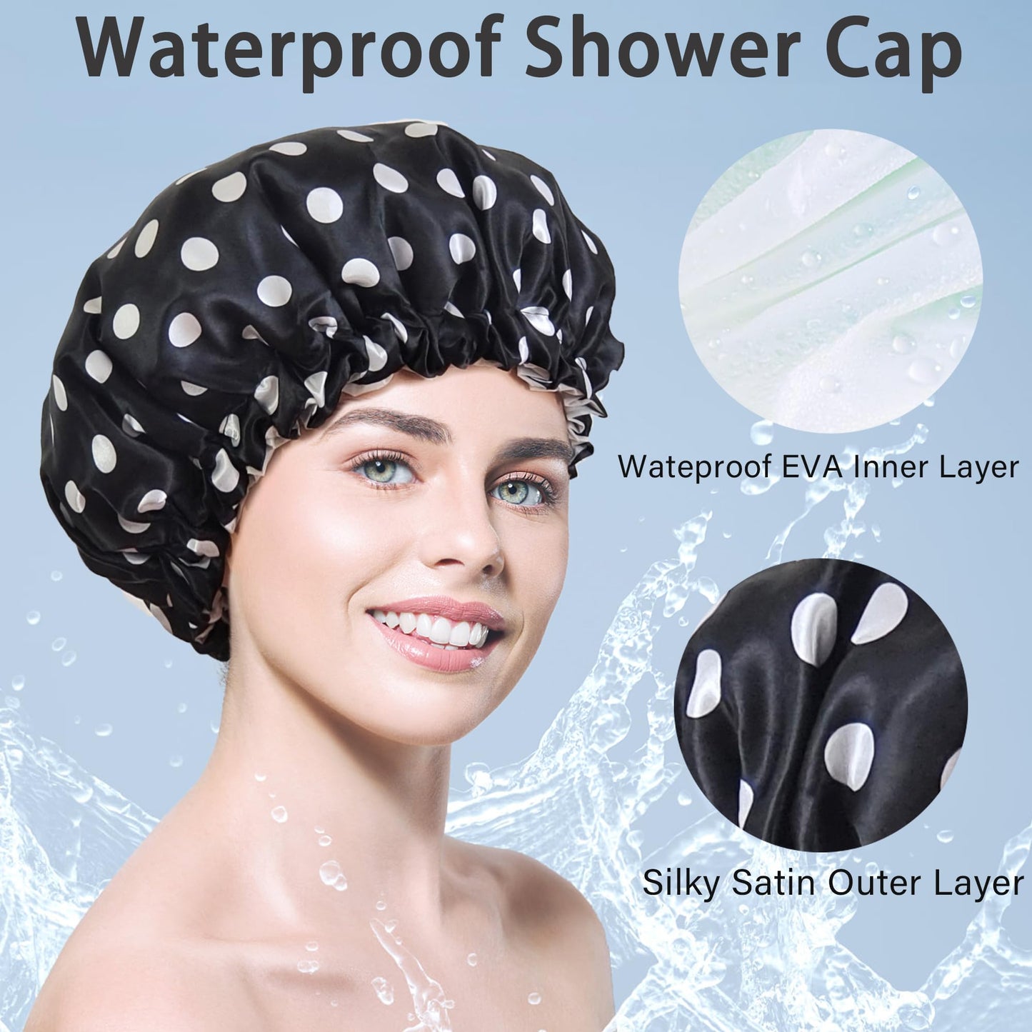 vidsel Shower Cap for Women Reusable Shower Caps Waterproof, Large Double Layer Bath Hair Cap for All Hairstyles