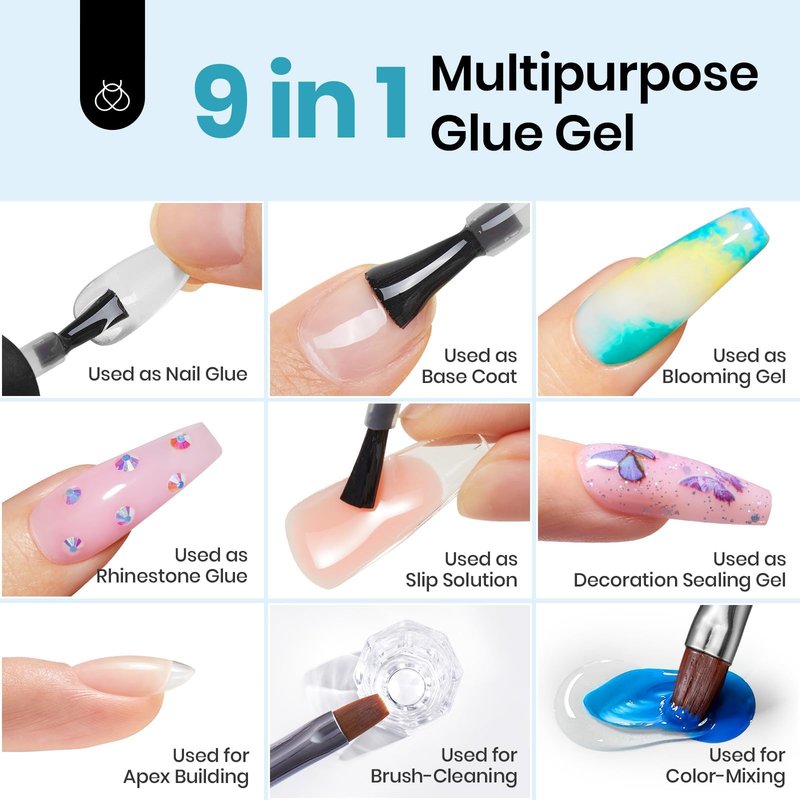 Beetles Gel Nail Kit Almond Short, 500Pcs Pre Shaped Clear Extra Short Almond Gel Nail Tips Easy Nail Extension Set with 5 in 1 Multifunctional Nail Glue Base Uv Led Lamp Nail Art Gifts for Women