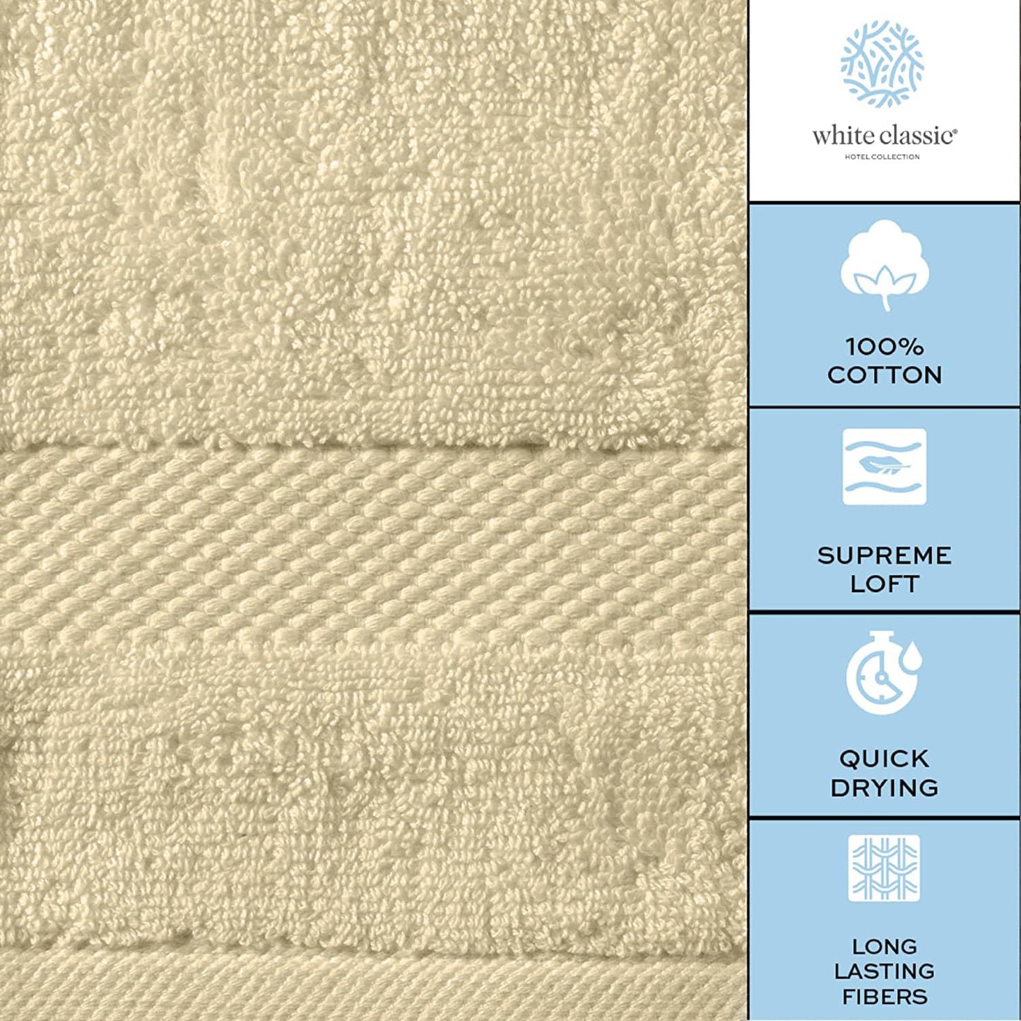White Classic Luxury Beige Hand Towels - Soft 100% Turkish Cotton | Highly Absorbent Hotel spa Bathroom Towel Collection | 16x30 Inch | Set of 6