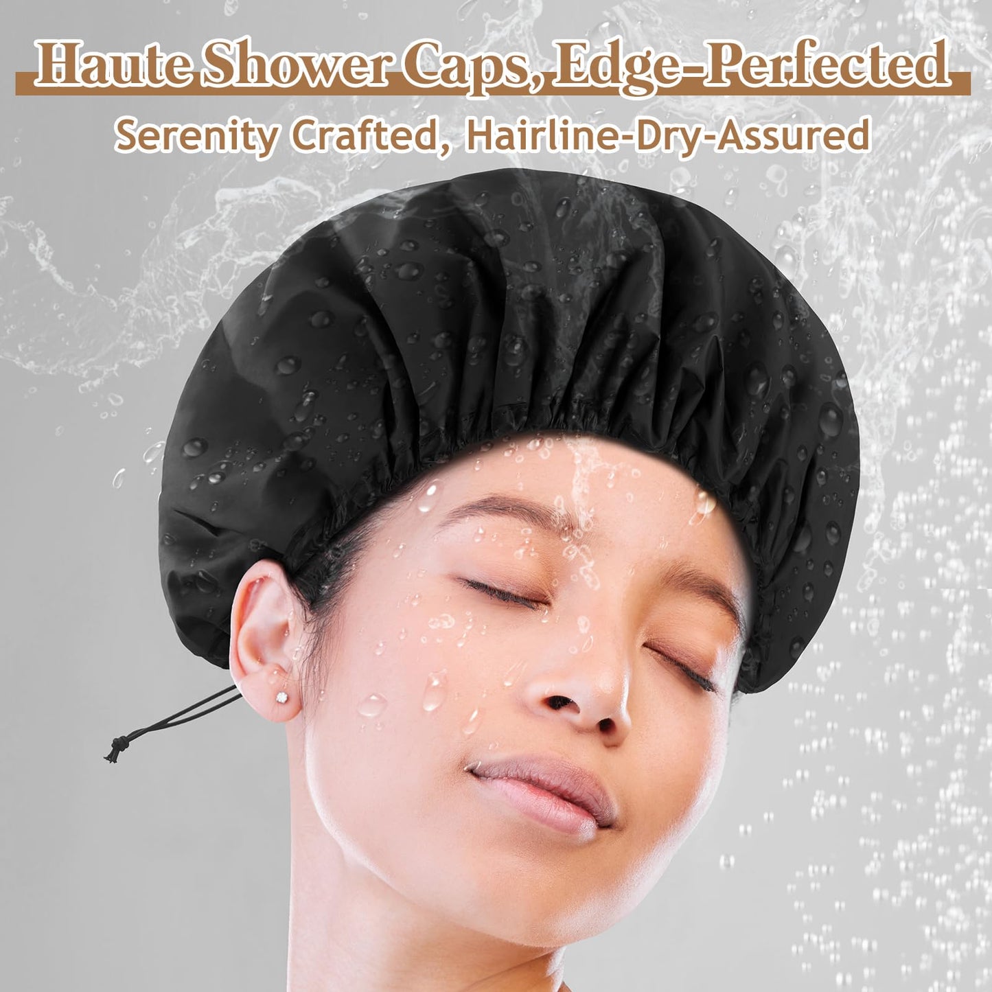 Sheomern 2 Pcs 15" XL Extra Large Terry Lined Shower Cap, Adjustable Dual Waterproof Shower Cap for Women Reusable Soft Hair Cap Bath Cap for Long Braids, Thick Hair, Locs, Curly Hair