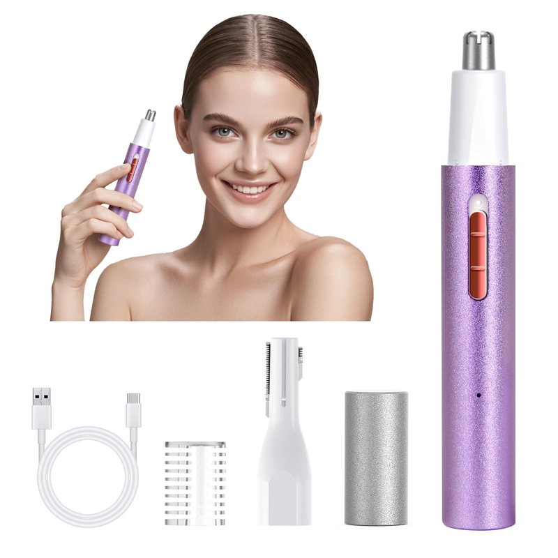 Ginity Ear and Nose Hair Trimmer for Women & Men, 2-in-1 Rechargeable Painless Facial & Eyebrow Hair Remover Tool, Electric Clipper with Dual-Edge Blades, Easy to Clean(Pink)