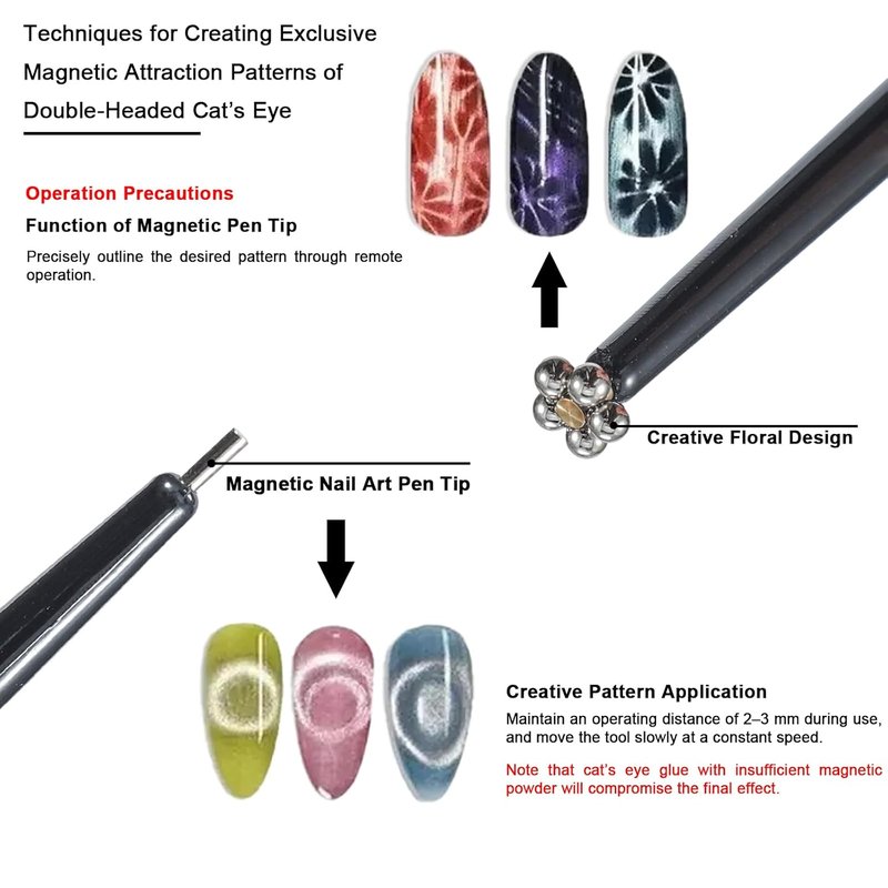 Cat Eye Nail Art Magnet Tools - 3pcs Strong Magnetic Nail Polish Applicators for Stunning Salon Designs