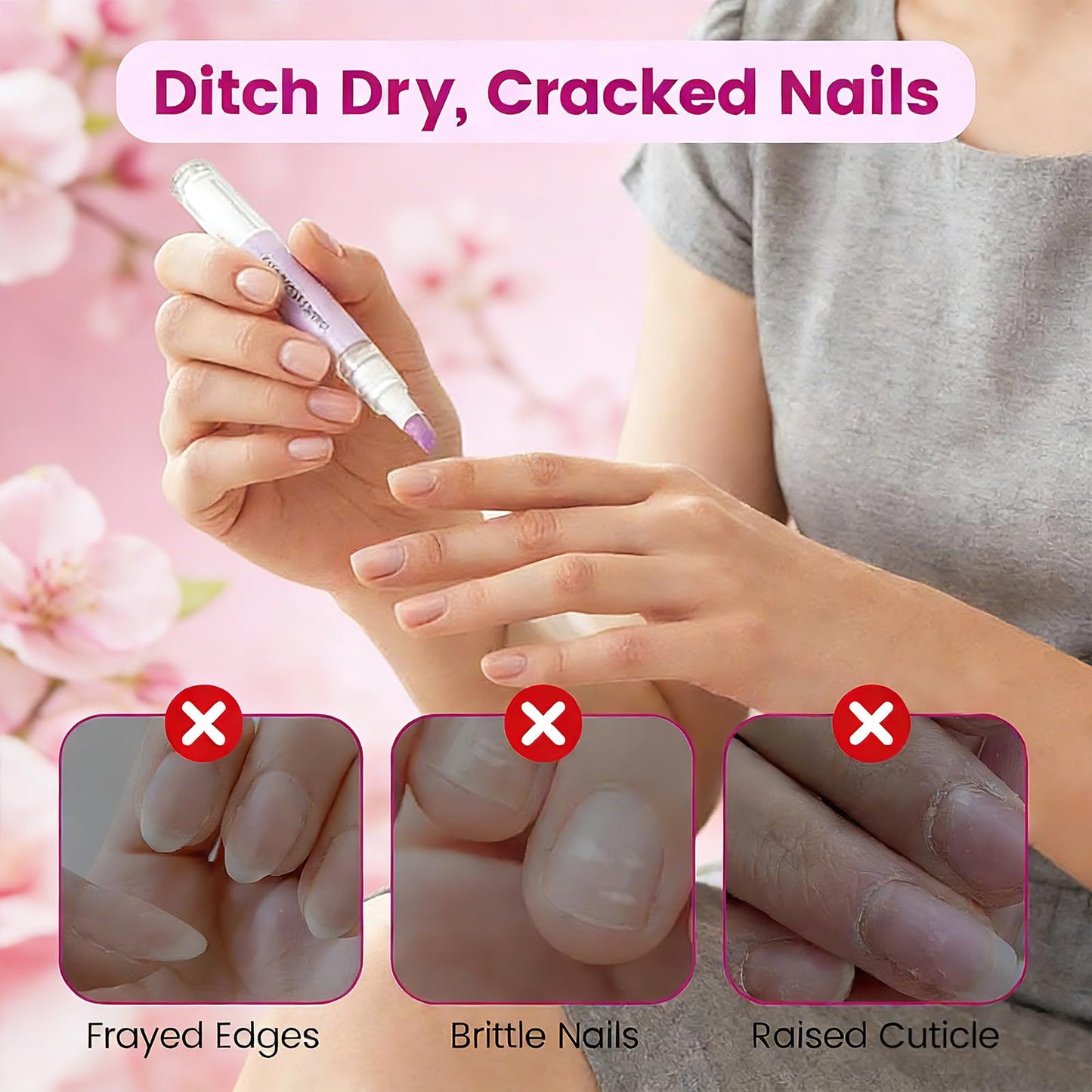 Yiueoiar 2 Pack Cuticle Oil Pusher Pen - Ceramic Cuticle Oil for Dry Nails & Cuticles, No Leak Travel Size Cuticle Pusher Pen, Moisturizing Nail Care Treatment for DIY Manicure & Salon Use