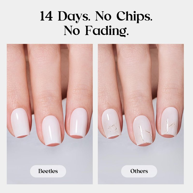 Beetles Milky White Press On Nails Medium Almond - Natural White Almond Press On Nails Soft Nail Gel with Nail Glue Adhesive Tabs Nail File Cleaning Wipe Cuticle Stick, 16 Sizes 32pcs