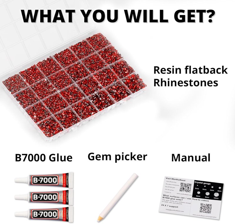 Red Rhinestones Bedazzler Kit - 33,000 Pcs Flatback Crystals, 2-6mm Sizes for Crafting Clothes & Shoes