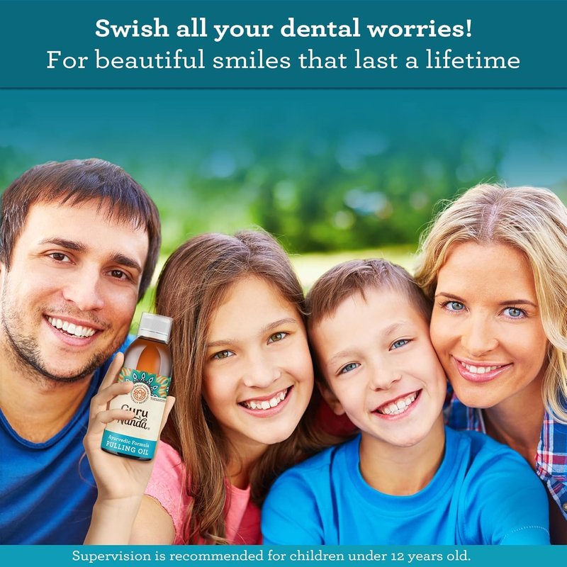 GuruNanda Original Oil Pulling Mouthwash, Promotes Deep Cleaning, with Coconut & Sesame for Teeth & Gum Health & Fresh Breath, with Tongue Scraper, Alcohol-Free, 8.45 Fl Oz