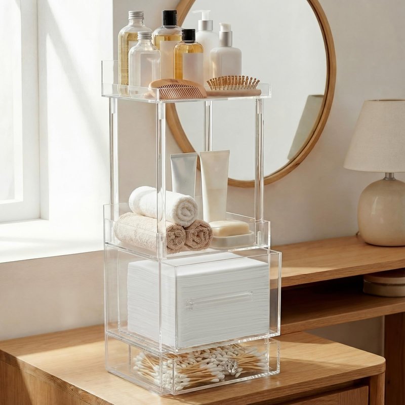 Qinyoung Four Layers Disposable Facial Towels Storage Box Compatible with Clean Towel XL (Excluding Facial Towels) Acrylic Container Clear Face Towel Holder Makeup Box Organizer