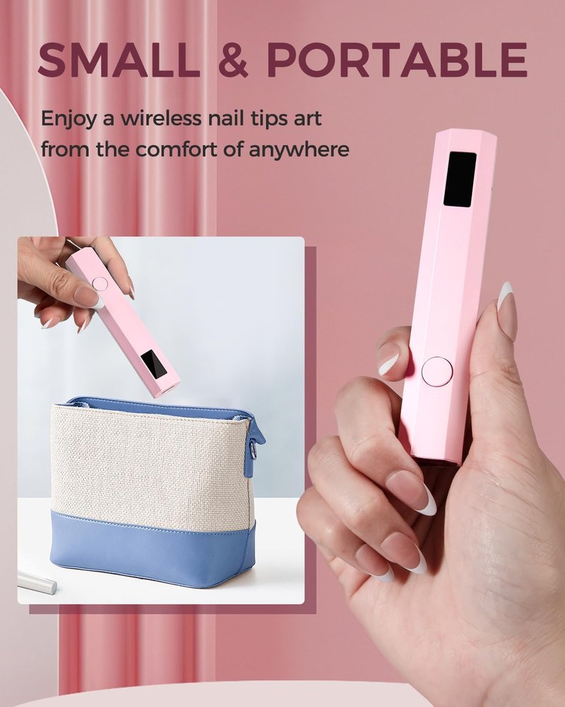 Mlogiroa UV Nail Light - Handheld 3W LED Lamp with 2 Timer Settings for Gel Polish | Portable Pink Design