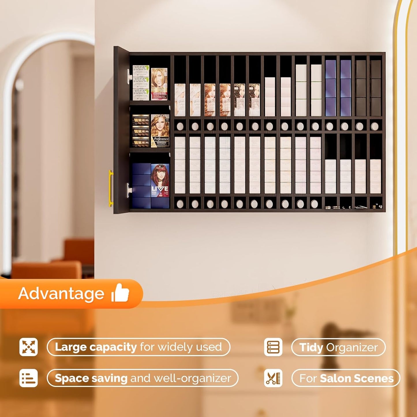 Wall Mounted Salon Station - Hair Color Rack Organizer with Adjustable Shelves | Black